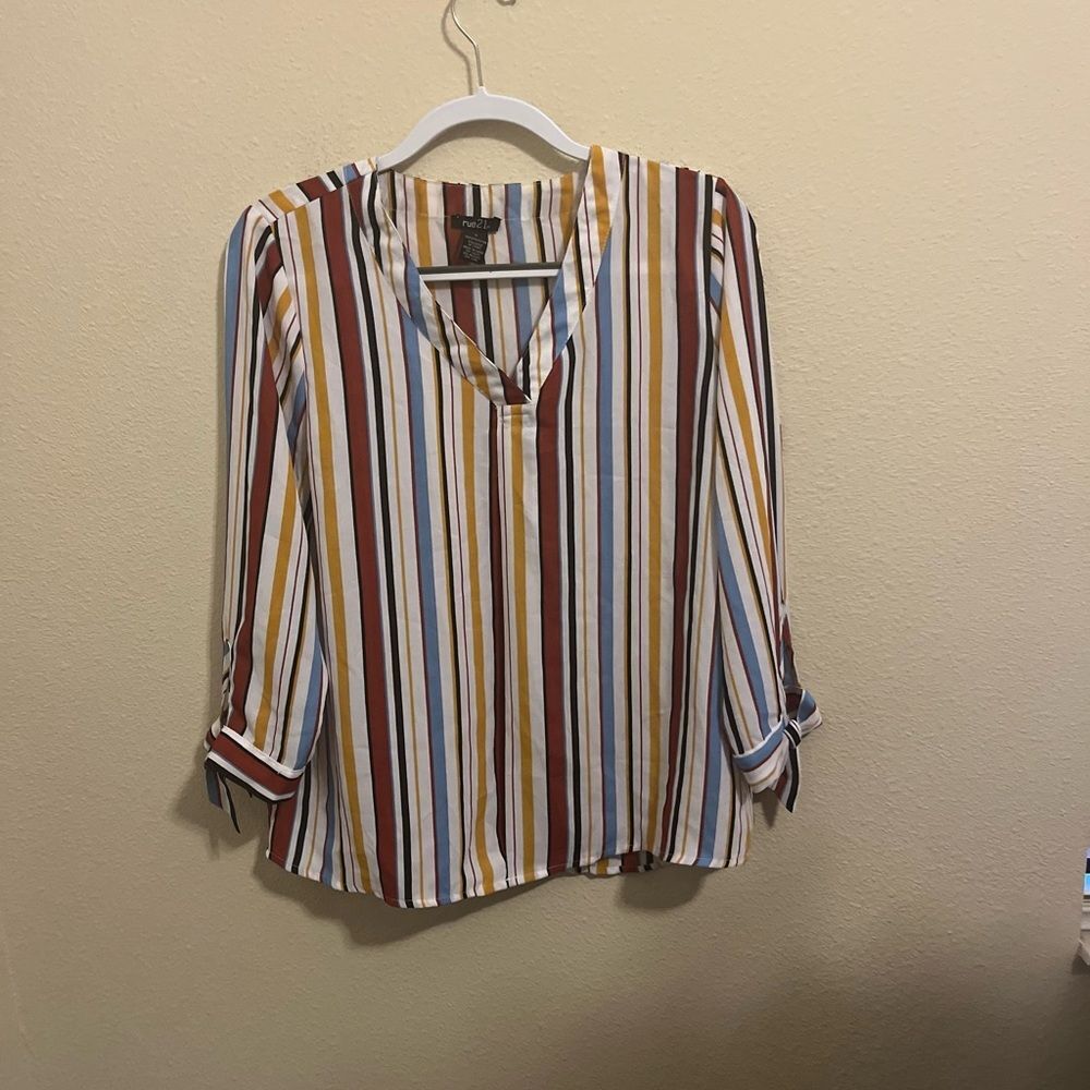 Rue21 Colorful Striped V-Neck Blouse
